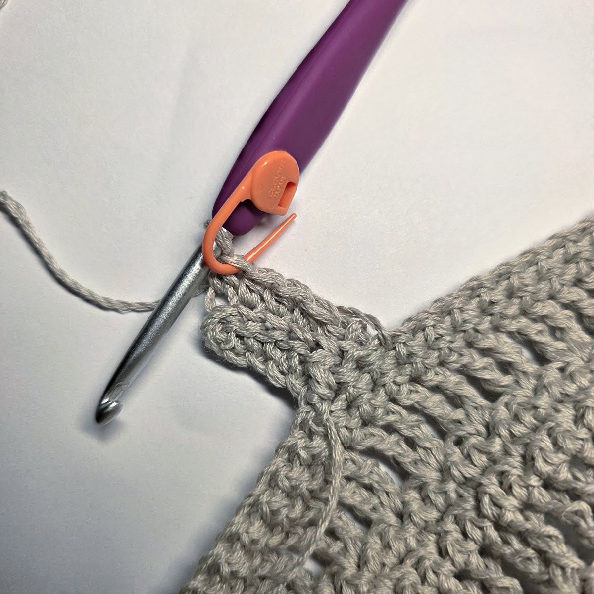 Completed Row 2 of the Neck Ribbing of the crochet tank top.